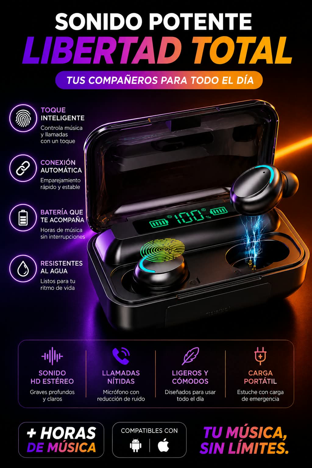 Audífonos Inalámbricos F9 con Estuche Power Bank — Sonido Libre, Batería Siempre Lista